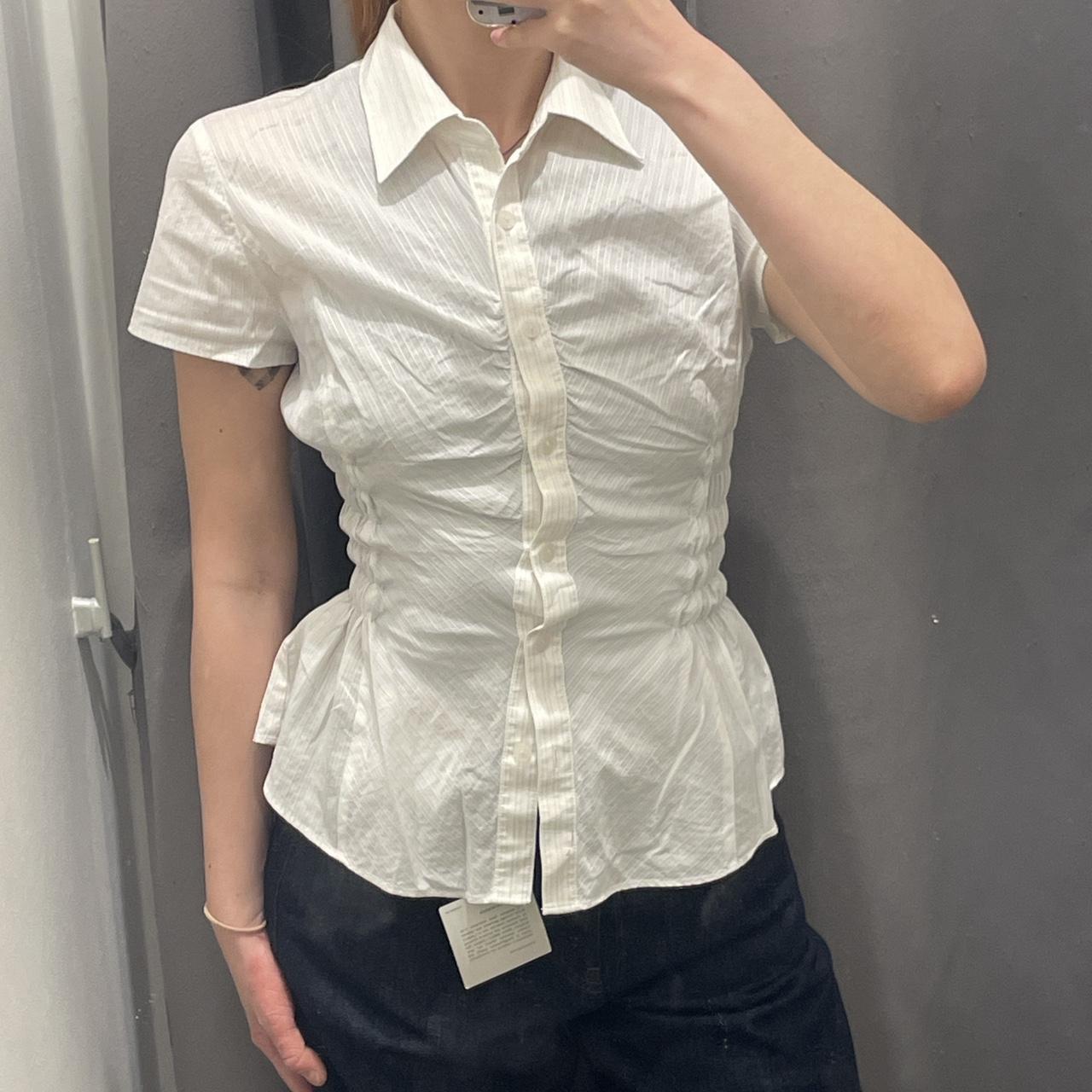 White Cinched Waist Blouse