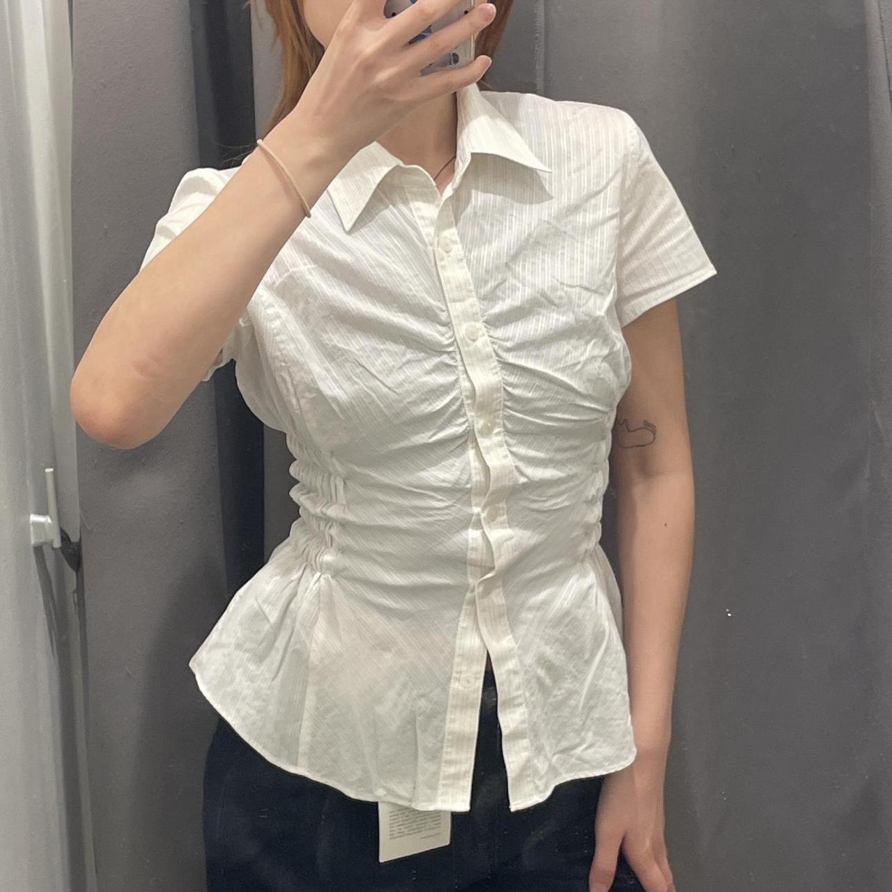 White Cinched Waist Blouse