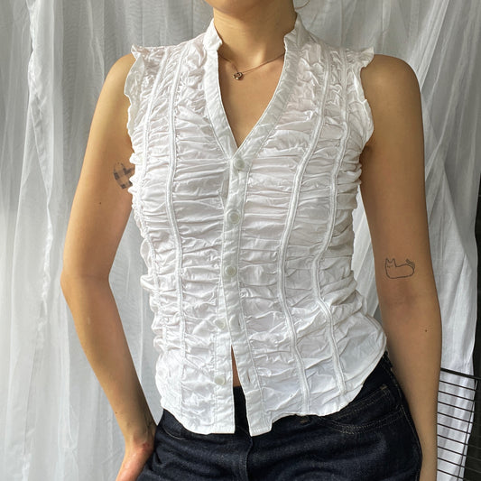 White Ruching Sleeveless Top