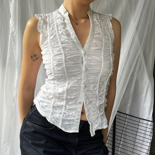 White Ruching Sleeveless Top
